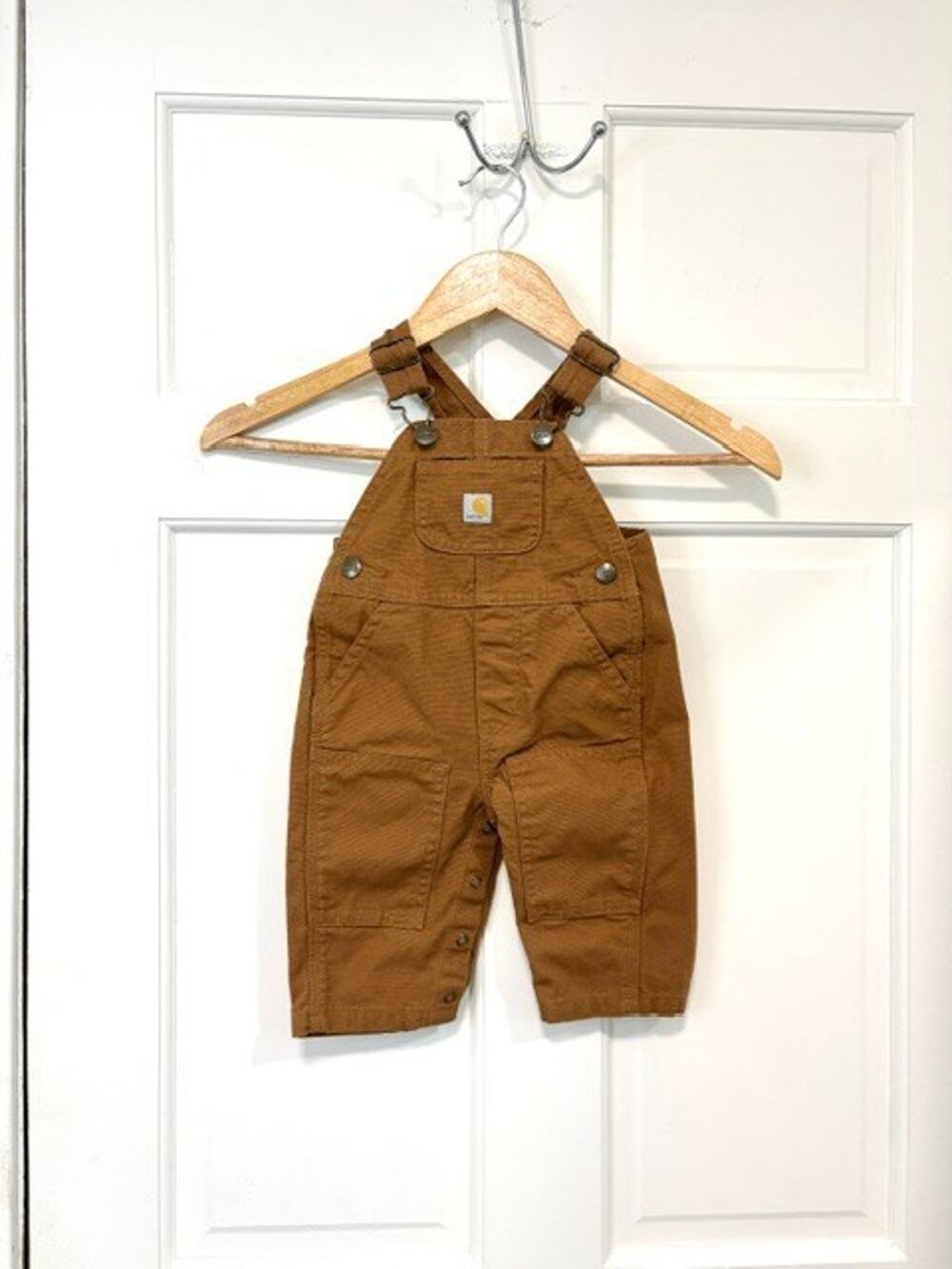 Carhartt Dungarees Baby 6 Months Brown Tan Duck Canvas Double Knee Bib Overalls